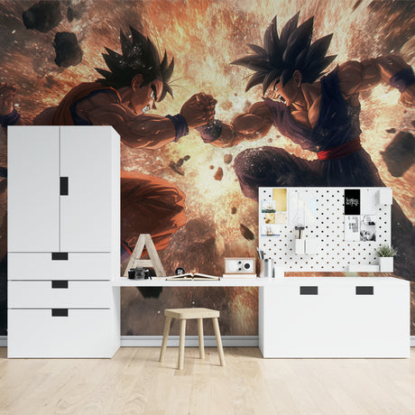Dragon Ball battle mural bringing epic anime action to a modern gaming room setup