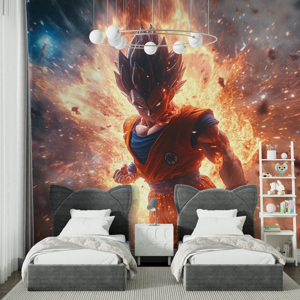 Dragon Ball wallpaper making a statement in a cool hangout space