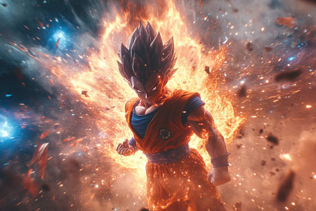 Dragon Ball battle scene design file showing detailed cosmic background and character artwork