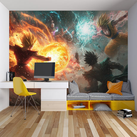 Dragon Ball anime wallpaper bringing excitement to a modern gaming room with LED lighting