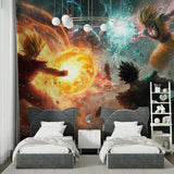Dragon Ball wallpaper installed in a fun entertainment room with gaming setup