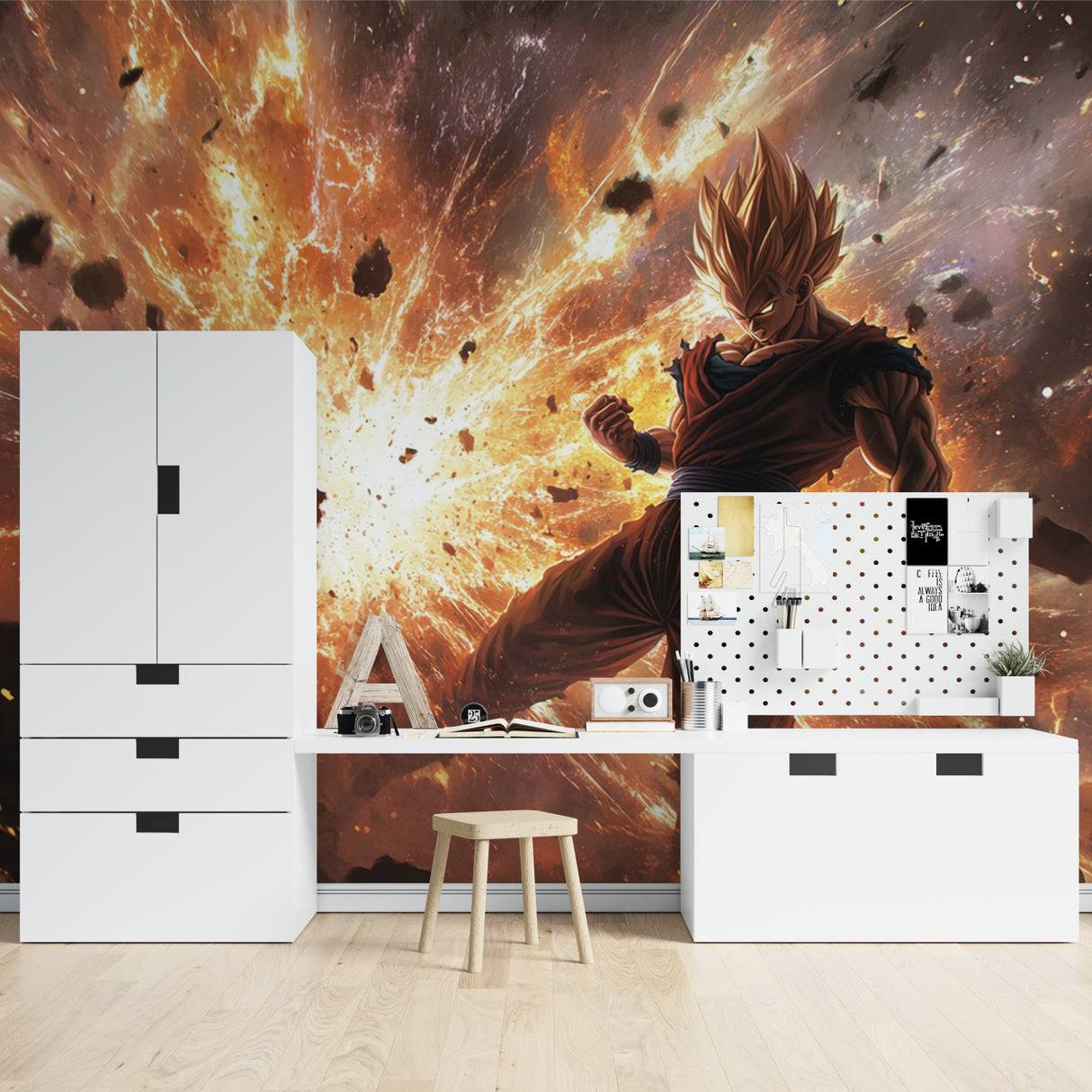 Anime wall mural bringing energy to modern gaming corner