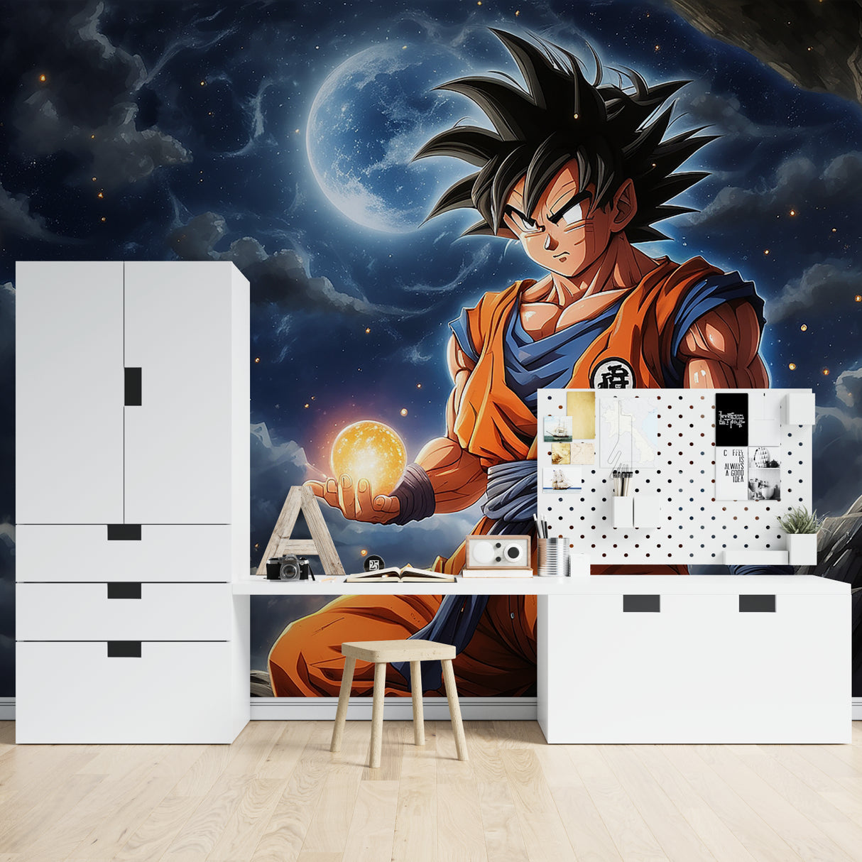 Dragon Ball mural wallpaper bringing cosmic energy to a media room