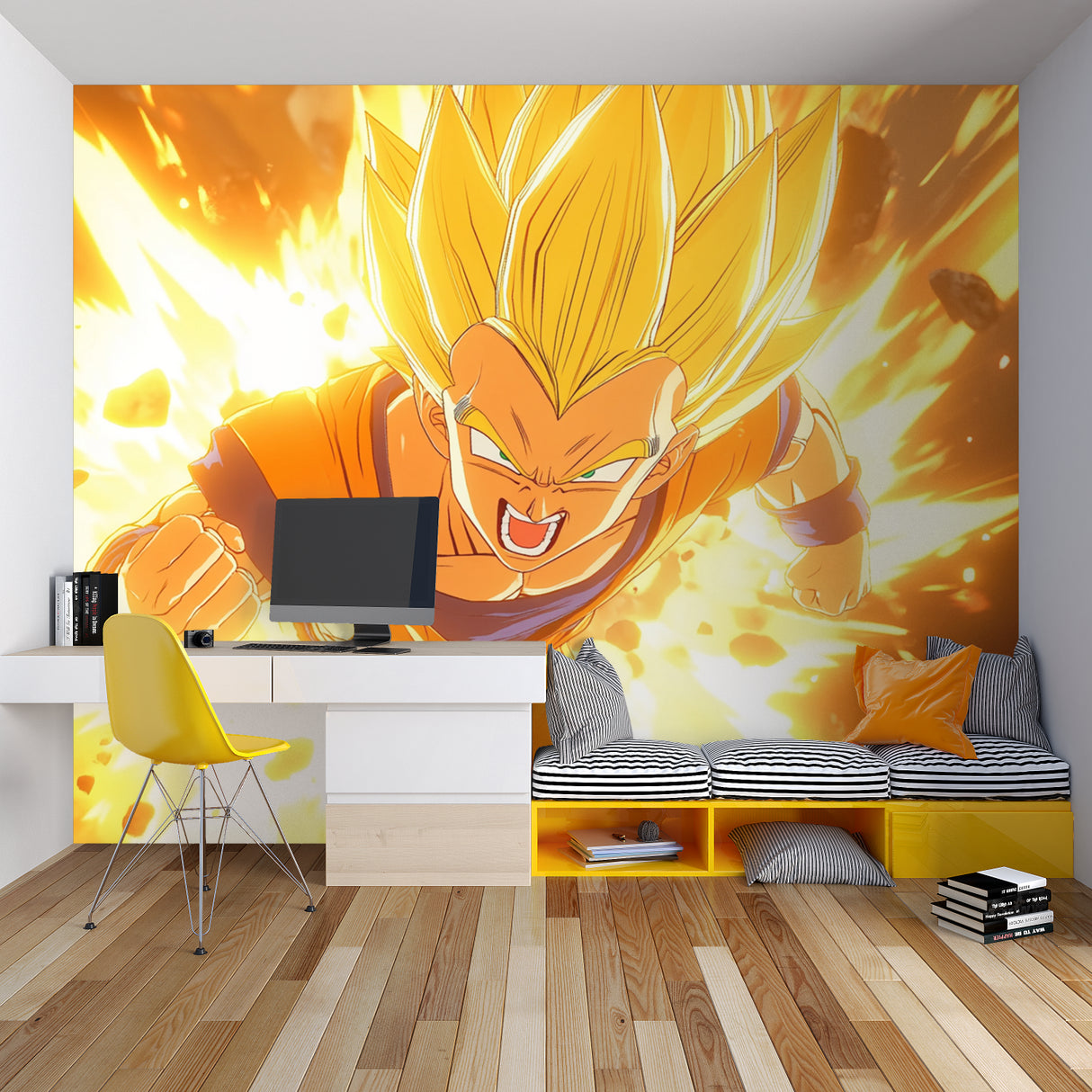 Dragon Ball wallpaper creating epic atmosphere in entertainment room