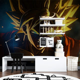 Anime wall mural bringing energy to a teen bedroom with contemporary furniture