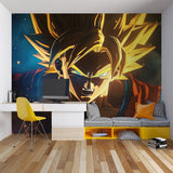 Anime wall art installation in a modern gaming lounge environment