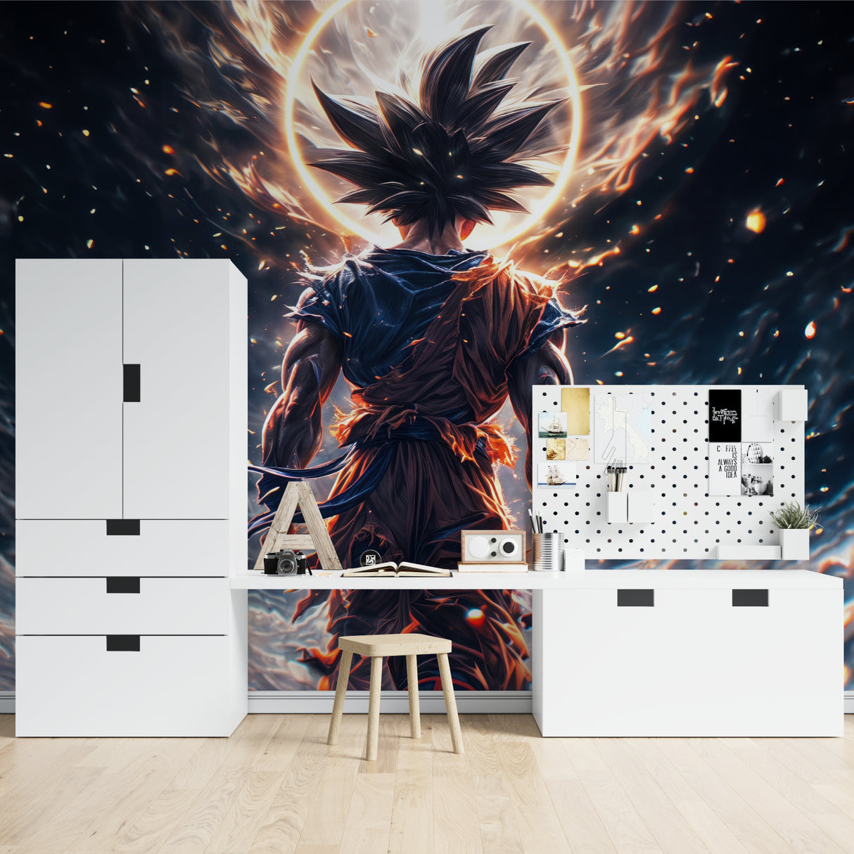 Dragon Ball wallpaper mural creating stunning focal point in entertainment room