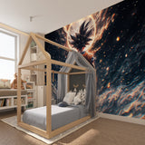 Anime wall art display in fan collection room with ambient lighting