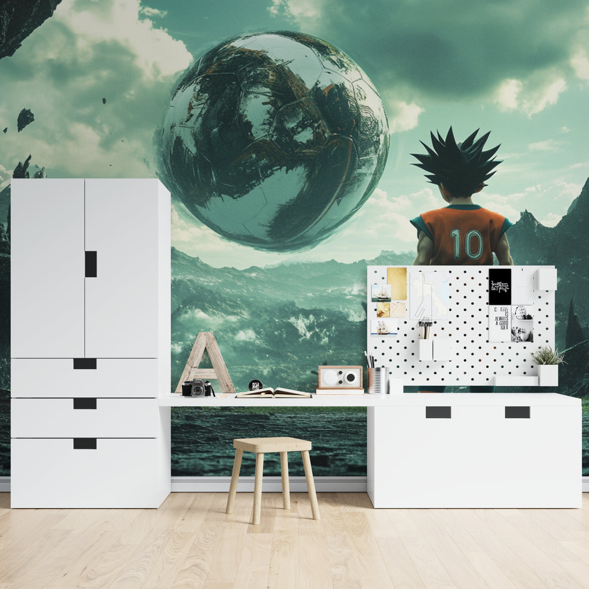 Dragon Ball themed wall design showcased in a collector's room setting