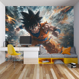 Anime battle scene mural bringing energy to teen bedroom setup