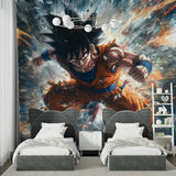 Anime action mural featured in spacious entertainment room