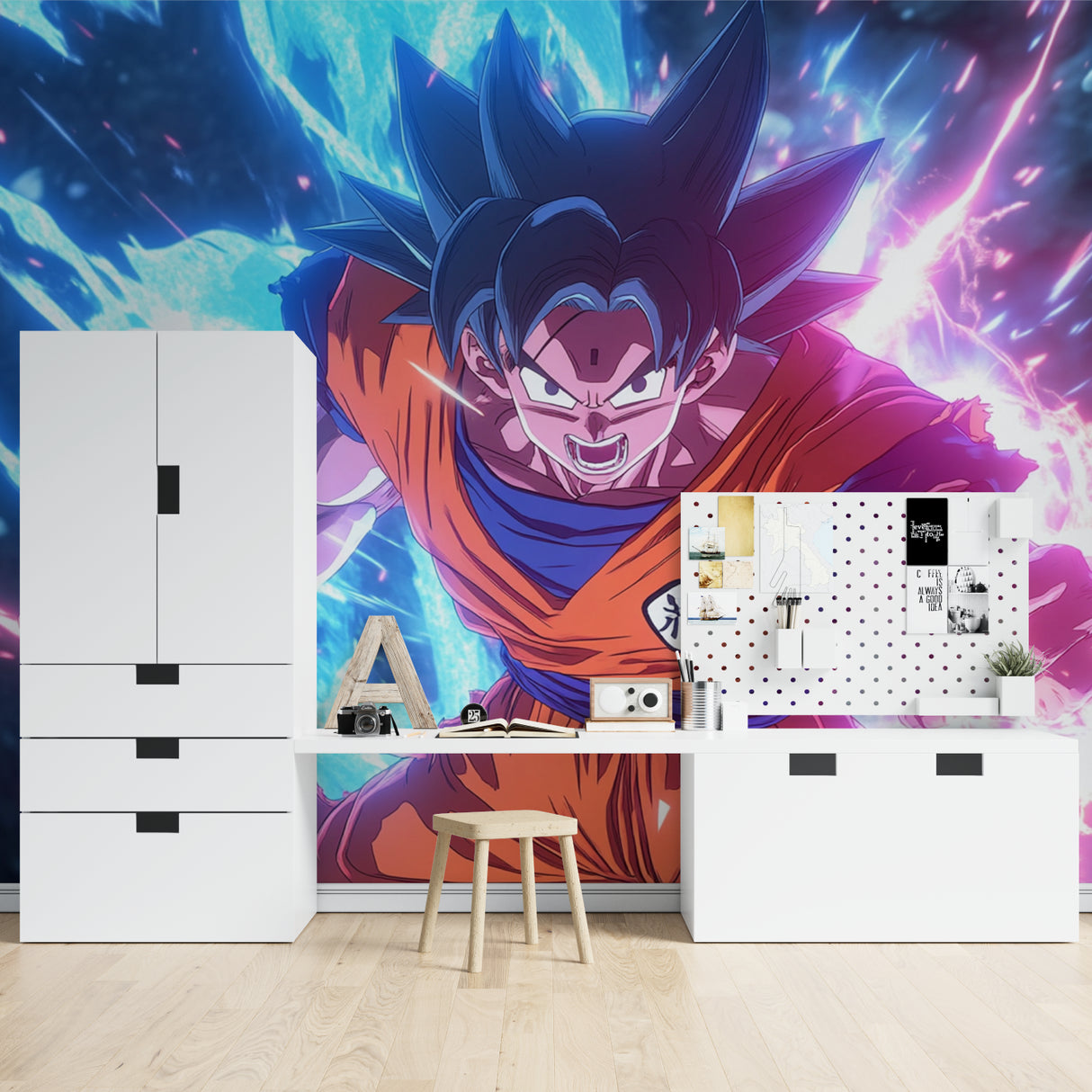 Anime wallpaper mural energizing a modern entertainment space
