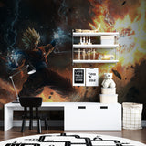 Battle scene wallpaper transforming modern media room setup