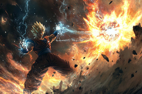 Dragon Ball Z battle scene design file showing intense colors and dynamic action