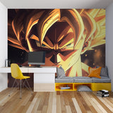Manga wallpaper installation in entertainment room featuring dramatic Dragon Ball Z character
