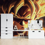 Anime wall design showcased in fan cave with gaming chairs and collectible displays