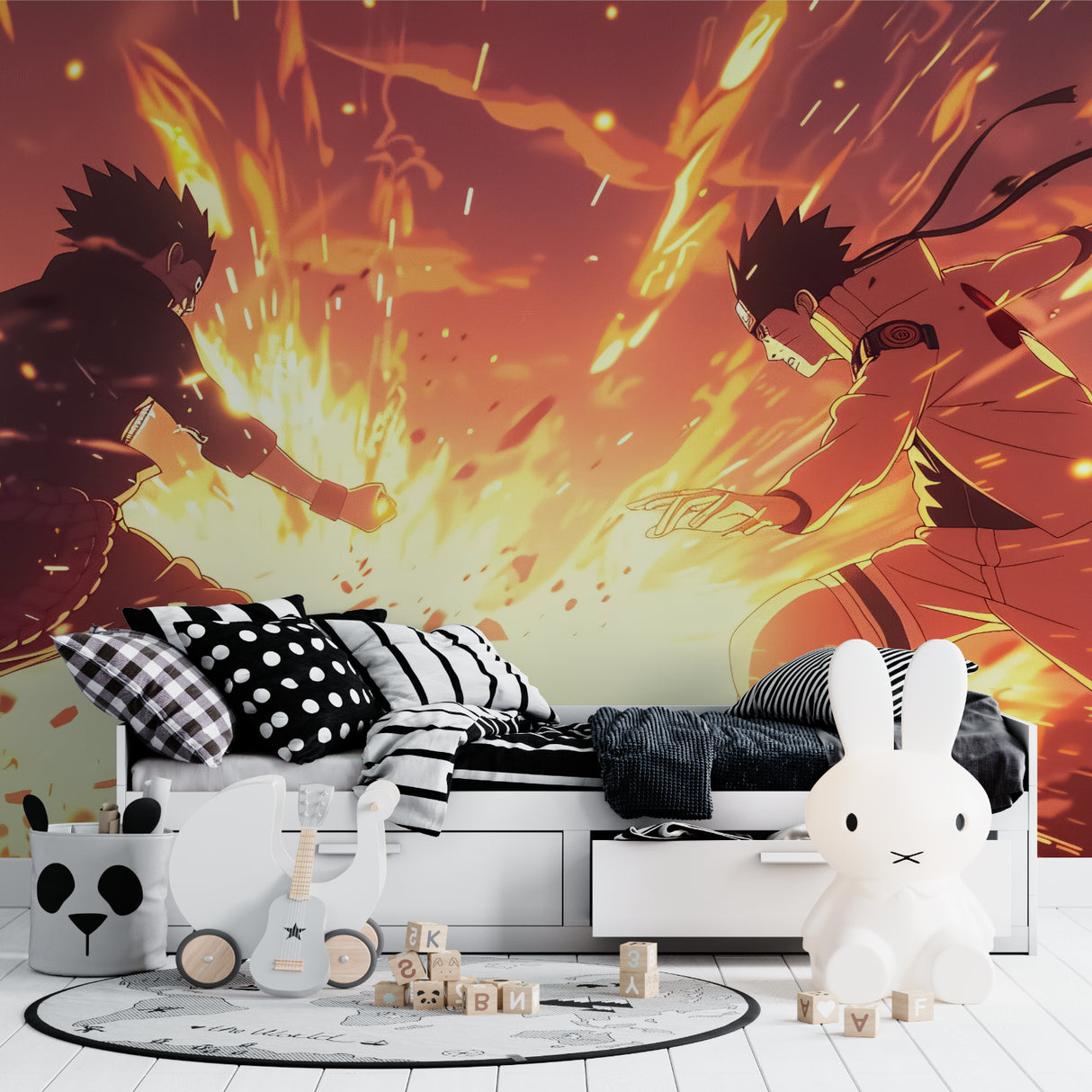 Manga-style battle wallpaper creating drama in a study room with bold colors