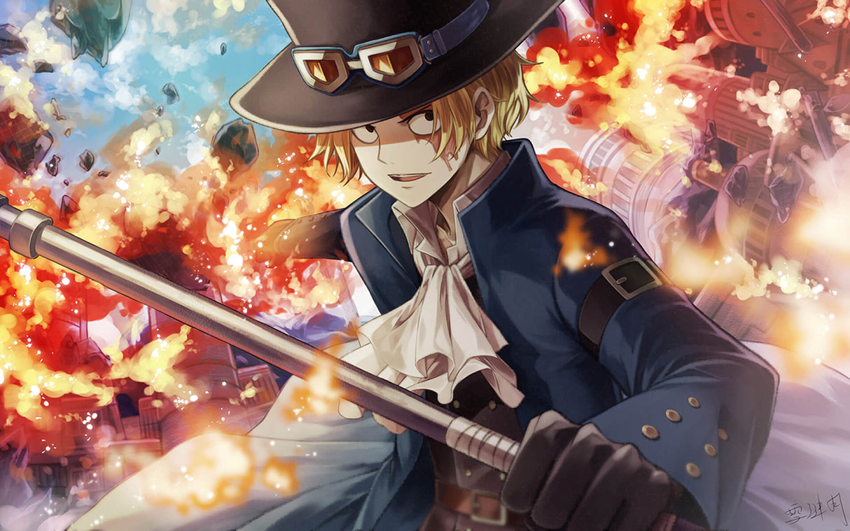 Design file of anime character artwork with detailed flame pattern and effects