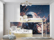 Anime Dragon Warrior mural wallpaper creating drama in a modern gaming room with LED lighting