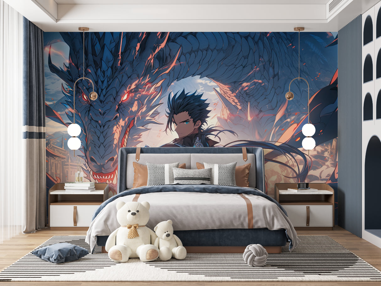 Anime battle scene wallpaper making statement in gaming cafe setup