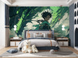 Green dragon anime wallpaper in modern gaming room setup with LED lighting and gaming desk