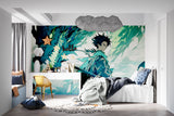 Japanese anime wall mural in stylish home office with minimalist decor