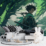 Dragon anime wallpaper creating dramatic effect in modern living room setting