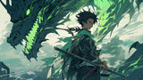 Dragon anime wallpaper design file showing detailed emerald green pattern and artistic elements