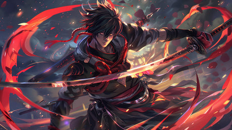 Design file of anime battle scene wallpaper showing detailed artwork and color palette