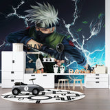 Japanese anime wallpaper in entertainment room with contemporary furniture