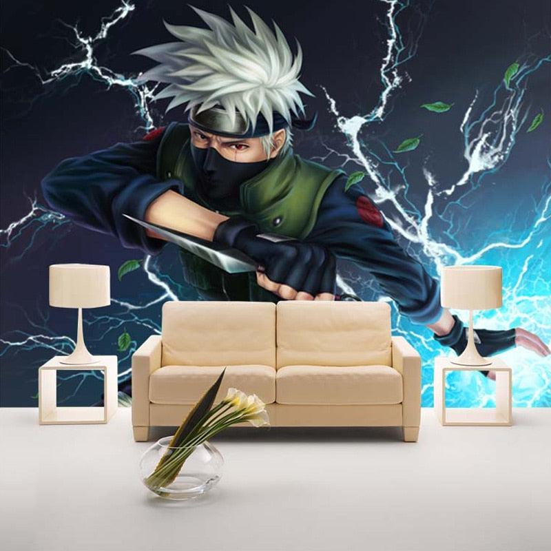 Anime wall mural in recreational room showing full wall coverage