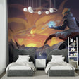 Anime battle scene wallpaper bringing epic energy to a modern gaming room with orange sunset glow