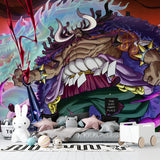 Japanese anime battle wallpaper transforming a contemporary living space