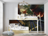 Anime battle wallpaper transforming a study space with its vibrant colors