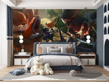 Japanese anime mural showcased in an entertainment room setting