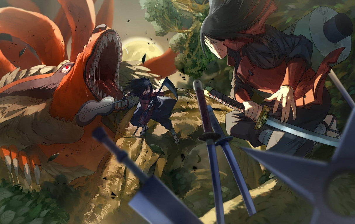 High-resolution design file of the anime battle scene wallpaper showing detailed artwork and color palette