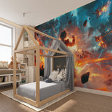 Anime battle wallpaper creating dramatic atmosphere in teen bedroom