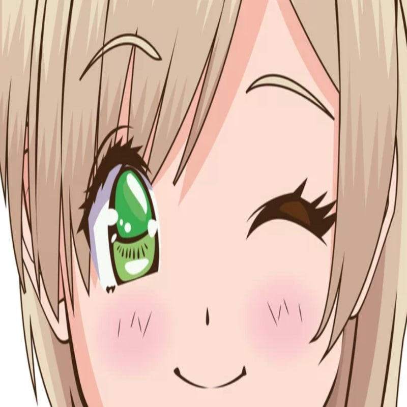 Manga character wallpaper design file showing detailed green eyes and soft beige hair illustration