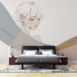Modern Anime Wall Mural creating a striking focal point in a minimalist living room with clean furniture and natural light