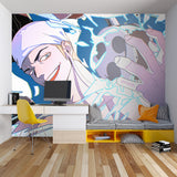 Blue and Purple Anime Mural bringing energy to a creative studio space