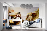 Stone warrior anime wallpaper transforming a teen bedroom with golden accents