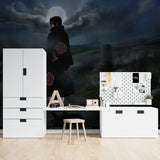 Night scene anime mural creating atmosphere in modern entertainment room