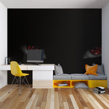 Black and red anime wallpaper in contemporary bedroom setting