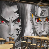 Anime wall design showcasing Naruto characters in a modern study room