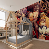 Close-up of Naruto mural wallpaper showing rich color contrasts in bedroom setting