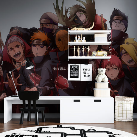 Naruto anime wallpaper mural in modern gaming room with LED lighting