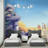 Anime Ninja Hero wallpaper mural styled in modern teen bedroom with gaming setup