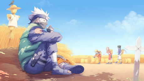 Design file of Ninja Hero anime wallpaper showing detailed wheat field and character artwork