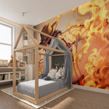 Anime character wall mural displayed in gaming room with ambient lighting