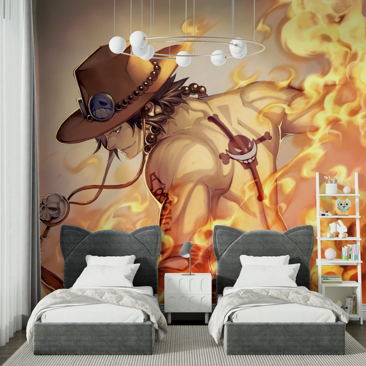 One Piece wall mural bringing energy to modern living room space